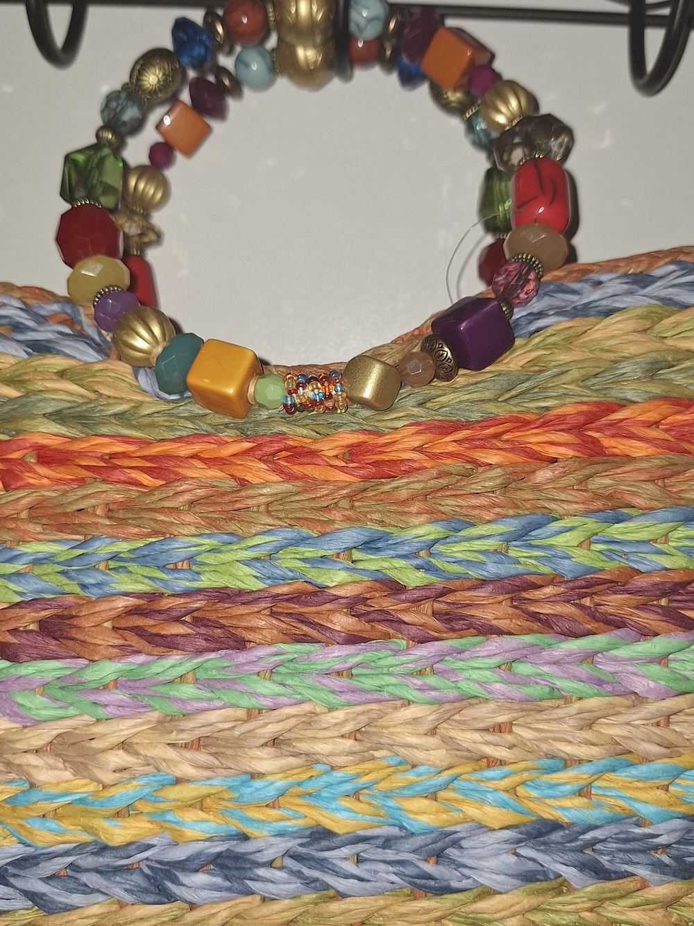 Kim Rogers Multicolor Woven Straw Tote — Orange, Blue, Green, Purple, Tan - Picture 4 of 6